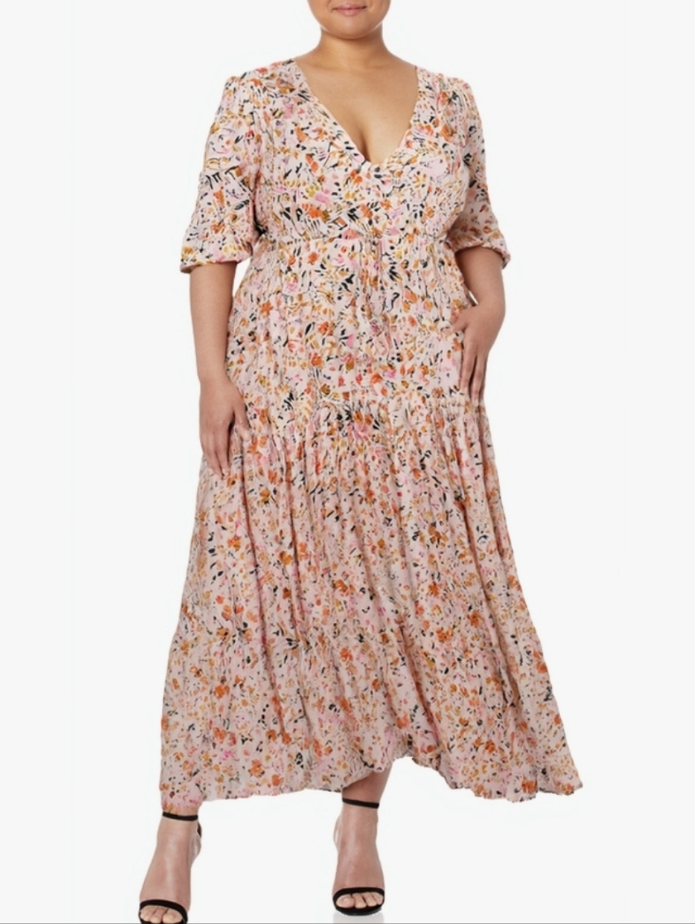 Petal & Pup Kelda Floral Midi Floral V-Neck Dress XL NWT